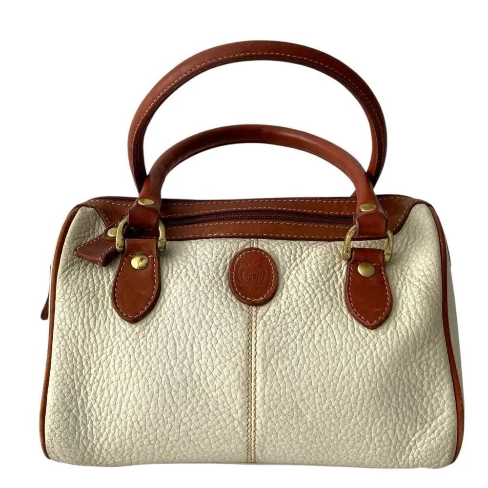 Vintage Liz Claiborne Cream and Brown Leather Satchel Bag